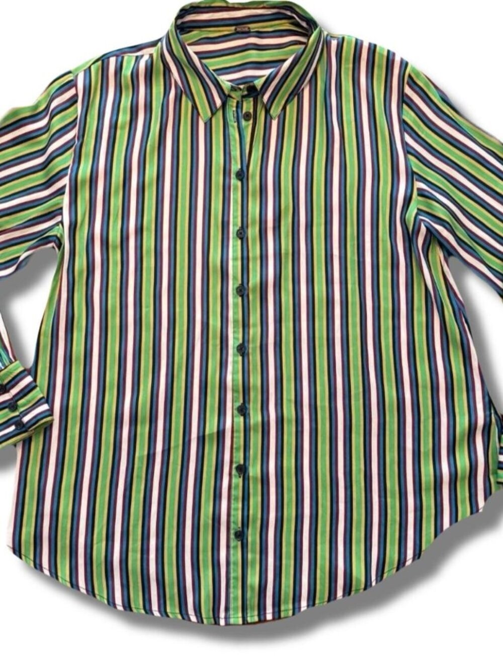 Free People Green and White Striped Button Up Shirt